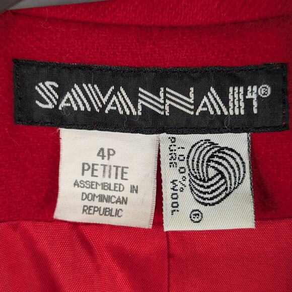 Savannah Size 4P Red Wool Blazer Women’s Vintage 80s Petite Single Button Jacket - Picture 2 of 3